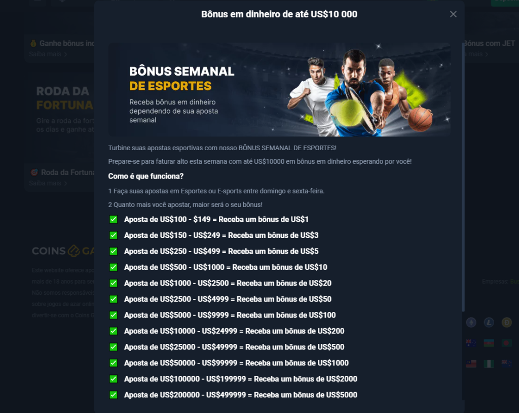 Bônus semanal de esportes